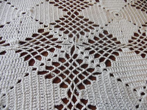 Vintage rectangular hand crochet doily