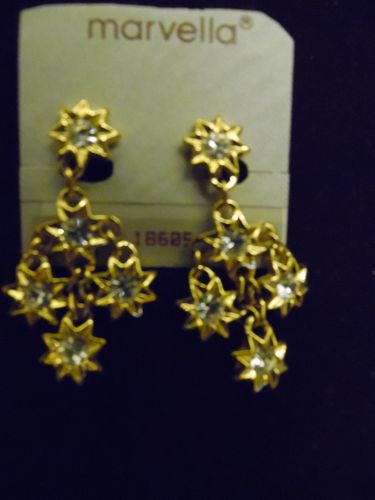 Marvella cascading flower stars dangle earrings new on card