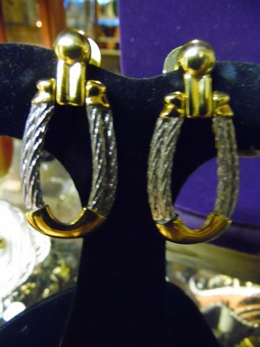 AFJ Vintage braided loop post earrings mixed silver and gold tone