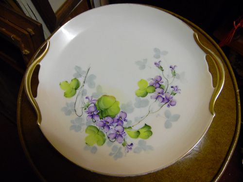 Hand painted Vienna Austria tabbed cake plate with violets