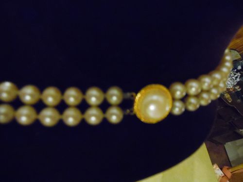 Nice heavy faux pearl double strand necklace with bracelet fancy clasp