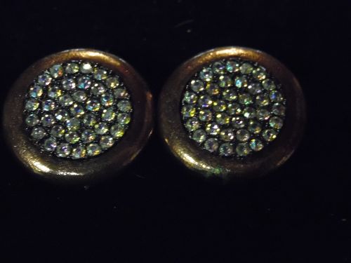 Vintage copper earrings with aurora rhinestones clip backs