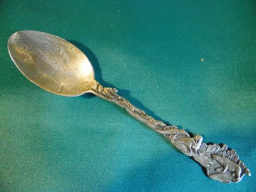 Vintage PEK Sterling Alaska souvenir spoon with engraved mountain