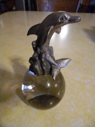 Pewter Dolphin crystal ball paperweight