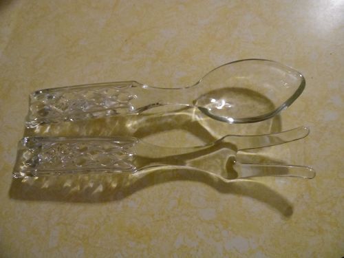 Fostoria quilted handle glass salad fork and spoon