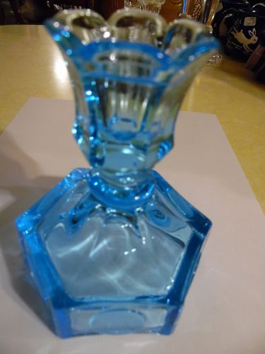 Fostoria blue coin glass candle holder
