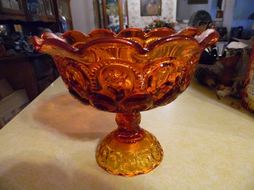 LE Smith Moon and Stars Amberina Compote Red Glass 6 3/4"