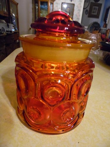 Vintage L.E. Smith Moon and Stars Canister Jar Red  Amberina 7'