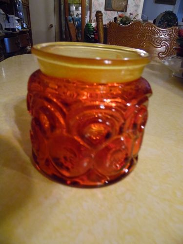 Vintage L.E. Smith Moon & Stars Red Amberina Glass Canister bottom