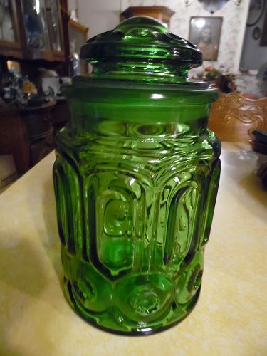 LE Smith Green Moon & Stars Sugar Canister 9 1/4"