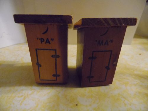 Vintage redwood or cedar Ma and Pa outhouse souvenir shakers