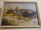 Vintage Russel framed print, Buffalo Hunt (Wild Meat for Wild men)