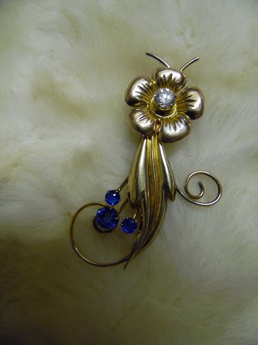 Vintage deco I Michelson 1/20th gf flower pin with rhinestones