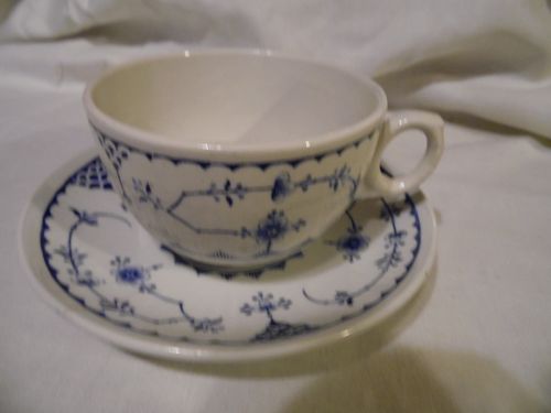 Furnivals Denmark Blue 2 5/8 breakfast cup and saucer Made in England