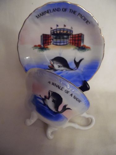 VINTAGE MARINELAND OF THE PACIFIC  TEA CUP & SAUCER HAND PAINTED