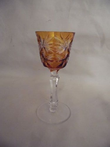 Kusaks Cut Glass Works Butterfly amber cut to clear crystal cordial