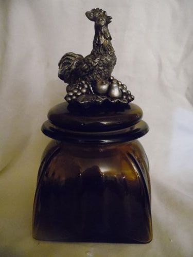 Bombay deep brown amber apothecary jar with rooster finial