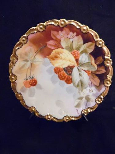 Stouffer Studios Limoges rasberries cabinet plate signed Wenzel Pfohl