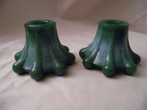 Altaglass teal green slag candle holders
