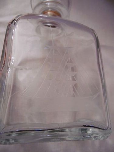 VINTAGE GLASS DECANTER WITH CLIPPER SHIP  MADE IN ITALY