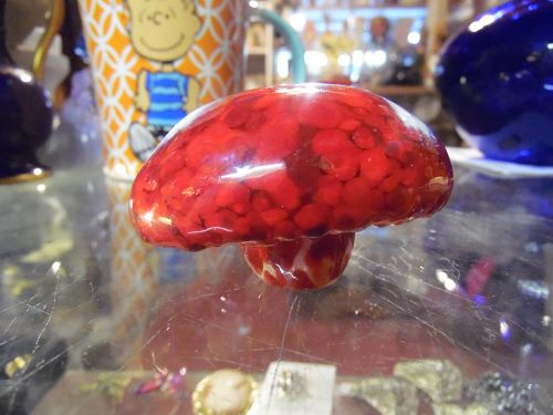 Hand blown Studio art glass mushroom paperweight