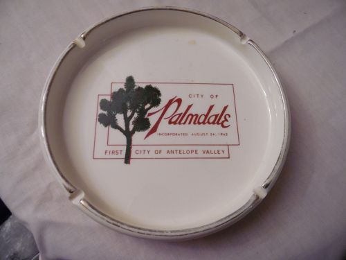 VTG Vintage Ceramic Ashtray 1962 City of Palmdale Ivory Gold