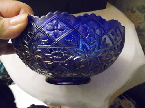 Imperial Aurora Jewels Hattie  blue carnival glass 7.5  bowl