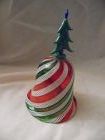 Hand blown art glass peppermint swirl bell with Christmas tree
