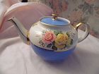 Vintage Sadler Teapot 2215 Sky Blue Turquoise pink yellow roses gold