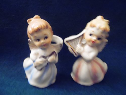 Vintage Japan  Angels with instruments Candle Climbers Lefton maybe
