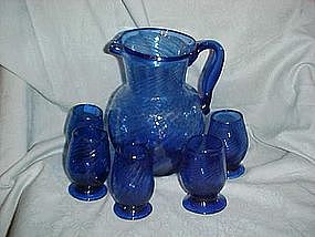 Hand blown cobalt pitcher and glasses