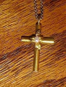 Gold cross with real pearls