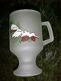 Tiara hostess gift, frosted pedestal mug w/ pine cones