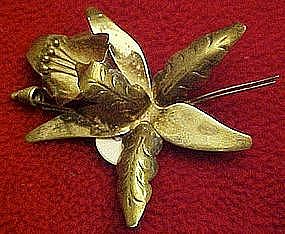 Sterling silver orchid pin, Mexico