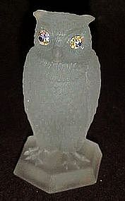 White frosted satin owl figurine aurora rhinestone eyes