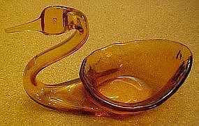 Amber art glass swan made by Viking glass