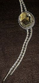 Large clear faceted stone, silver tone bolo tie