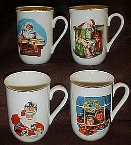 Set of Norman Rockwell Christmas Santa mugs