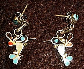 Vintage sterling silver hummingbird earrings, turquiose