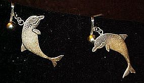 Vintage sterling silver dolphin  clip earrings
