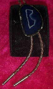 Polished obsidian / agate  bolo tie, natural letter B