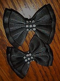 Black satin bows with rhinestones, shoe clips