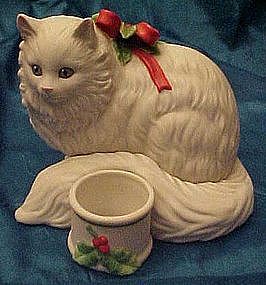 Enesco white persian cat figurine with votive holder
