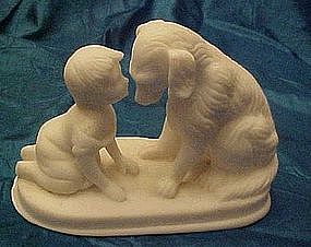 Child and dog, salt / alabaster figure