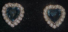 Sapphire hearts rhinestone clip earrings, Avon