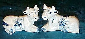 Blue delft cow salt and pepper shakers, windmills
