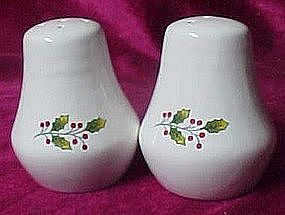 Large ceramic holly and berries salt and pepper shakers