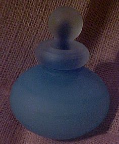 Blue and white satin swirl perfume bottle, hand blown