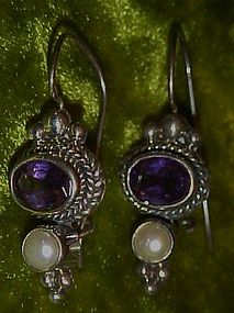 Beautiful sterling earrings with amethyst and pearl