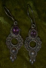 Real amethyst and sterling silver pierced earrings